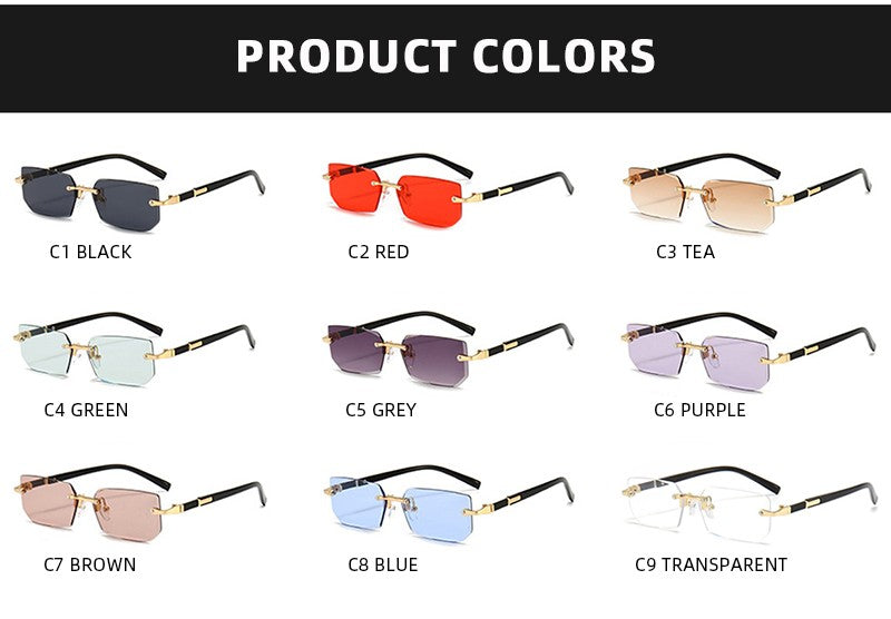 Óculos de Sol da Moda Sem Aro Masculino Feminino Populares Sem Armação Óculos de Sol Masculino Feminino Clássico Pequeno Quadrado Verão Viagem Sombras