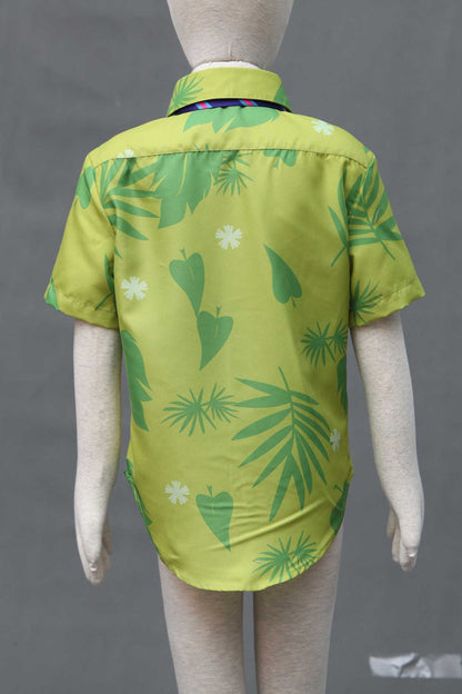 Fox Nick Wilde Cosplay Shirt With Tie Men Halloween Green Leaves Printed Summer Casual T-shirt and Necktie