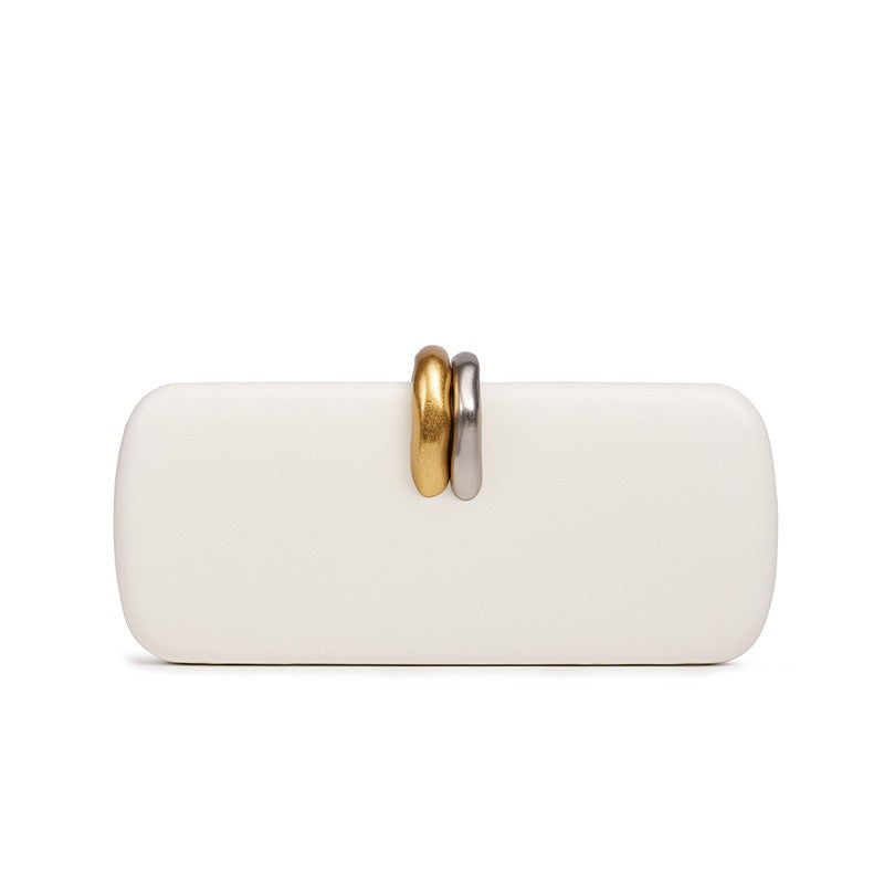 Long Rigid Clutch Retro Metal Luxury Shoulder Bag Fashion Removable Metal Chain Handle Crossbody Bag Clip Closure Banquet Bag