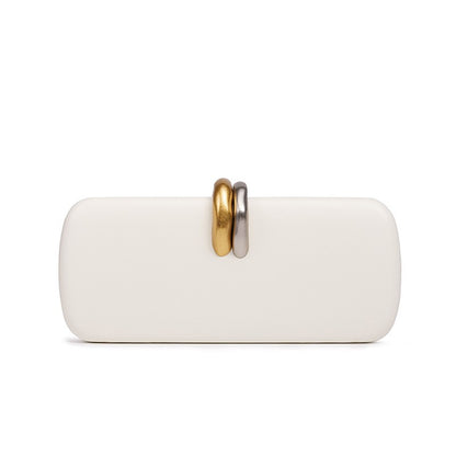 Long Rigid Clutch Retro Metal Luxury Shoulder Bag Fashion Removable Metal Chain Handle Crossbody Bag Clip Closure Banquet Bag