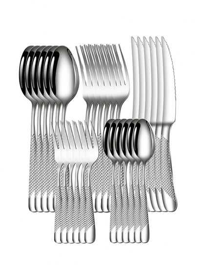 6pc/30pc Stainless steel silver high-end star diamond tableware set knife, fork and spoon dessert fork and spoon