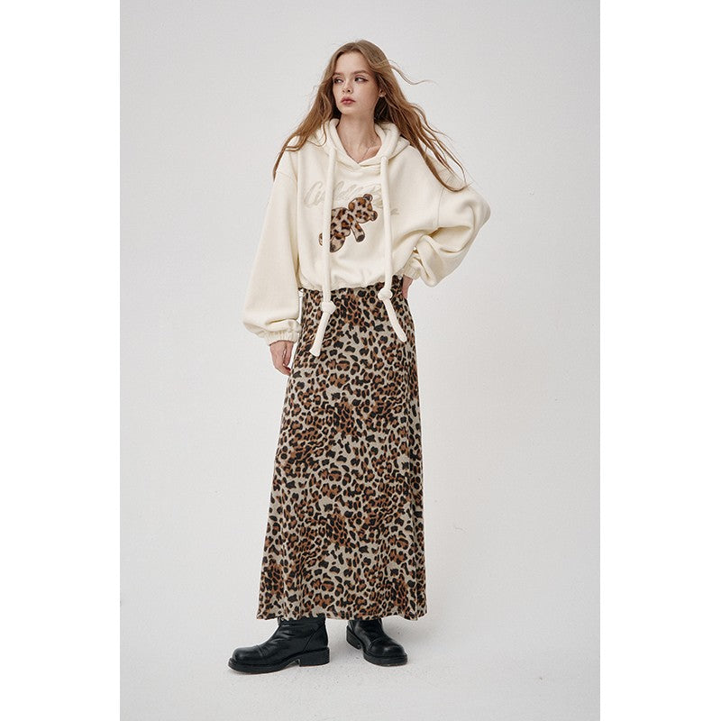 ELFSACK 2025 Winter New Arrivals Y2K Animal Print A-Line Long Maxi Skirt For Woman