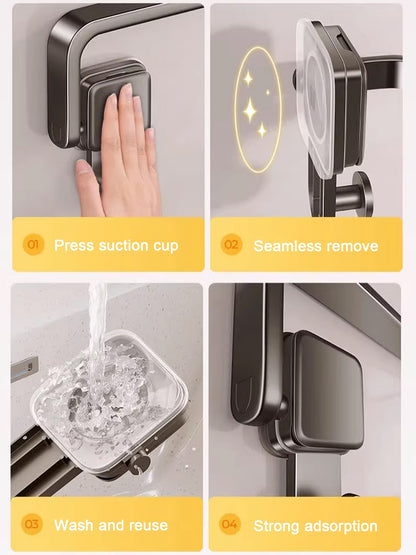 Suction Cup Folding Bathroom Hand Towel Rack Towel Holder Wall Mount No Drill Mount 30/40/50cm Towel Bar Apartment