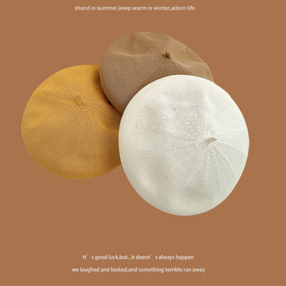 Women's Summer Beret Hat Cotton Breathable Knit Slouchy Beanie Solid Color French Retro Fashion Cap for Women Casual Outfit