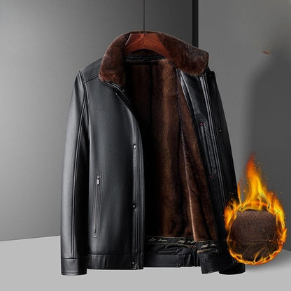 Outcoat Winter Faux Leather Jacket Detachable Golden Mink Fleece Inner Lining Top Layer Faux Deerskin One-piece Warm Men's Coat