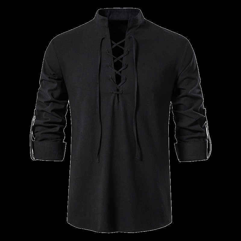 Men's Renaissance Shirt Pirate Medieval Viking top Cotton Linen Shirts Men Long Sleeved Halloween Costume