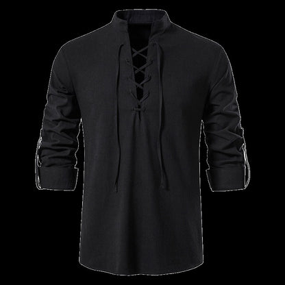 Men's Renaissance Shirt Pirate Medieval Viking top Cotton Linen Shirts Men Long Sleeved Halloween Costume