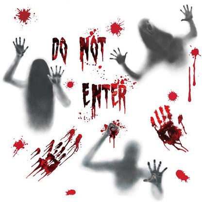 ?G?Halloween Stickers Horror Blood Hand Print Door Stickers Window Bathroom Shadow Glass Female Ghost Wall Decal Halloween Decor