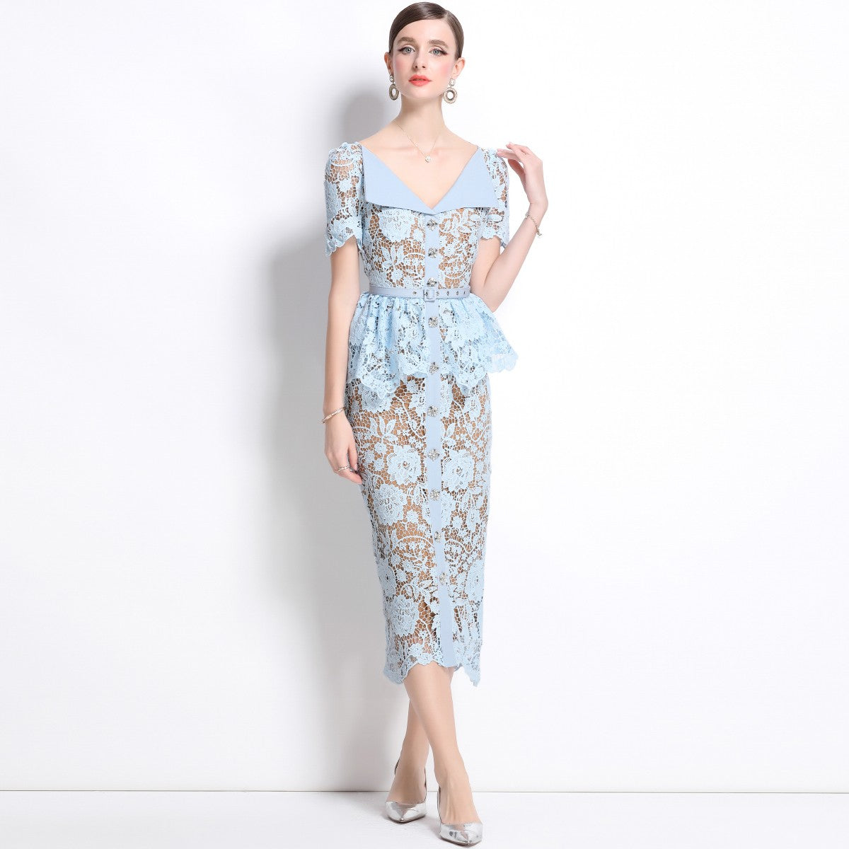 Quality Summer Beaded Diamonds Embroidery Beige White Lace Evening Dress Women S