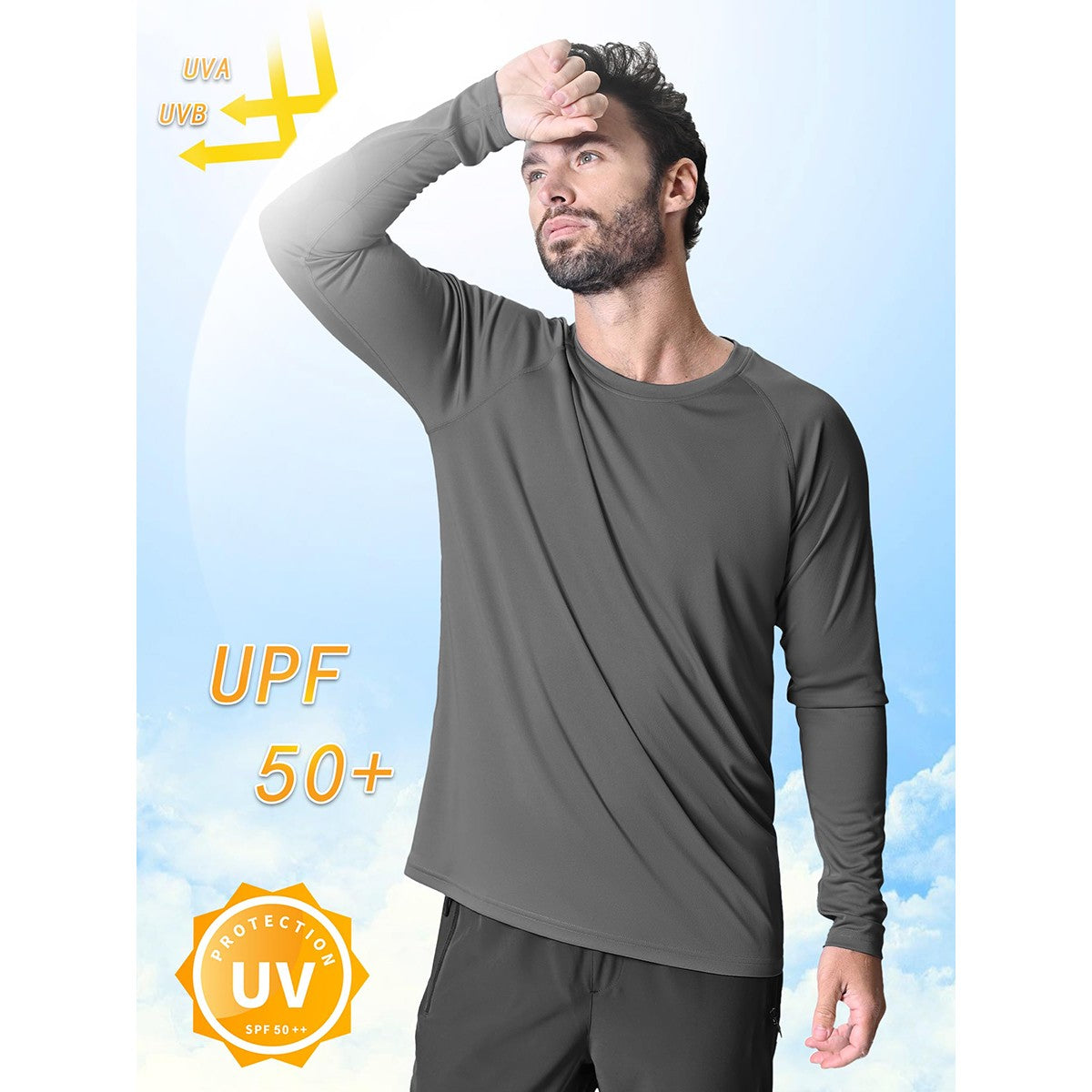 TACVASEN UV Shirt Men's O-Neck Long Sleeve UPF 50+ Sun Protection T-Shirt Quick Dry Sports Tee Hiking Fishing Outdoors Pullovers