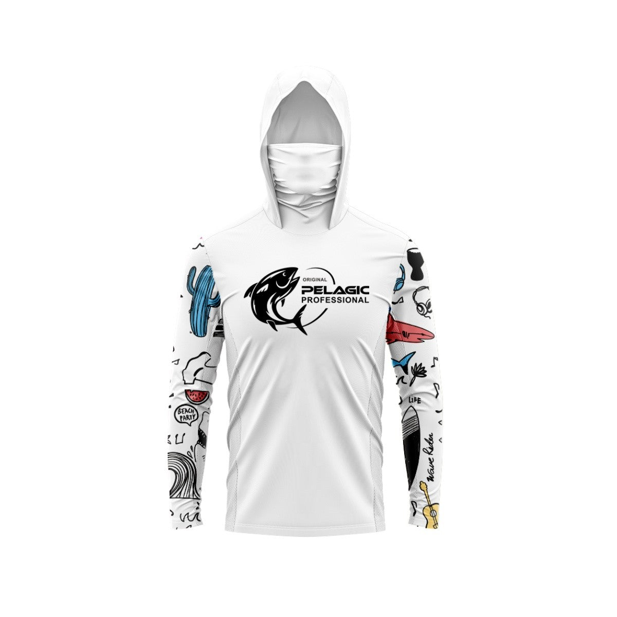 Camiseta de pesca de manga comprida masculina com capuz e proteção UV