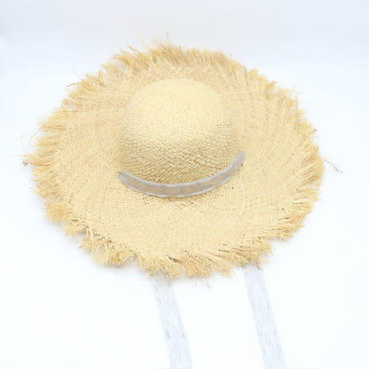 Chapéu de Palha de Ráfia Feminino, Chapéus de Sol de Verão, Fita da Moda para Meninas, 52cm, Infantil, Aba Larga, Proteção UV, Chapéus de Praia para Mulheres