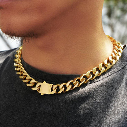 Pulseira Acessório Masculina de Aço Inoxidável 316 Banhada a Ouro 18k, Corrente Cubana Criptografada de 8, 10, 12mm, Estilo Miami Rap Hip Hop