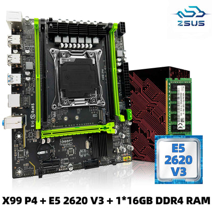 Conjunto de placa-mãe ZSUS X99 P4 com CPU Intel LGA2011-3 Xeon E5 2620 V3, memória RAM DDR4 de 16GB (1*16GB) 2133MHZ, NVME M.2 SATA