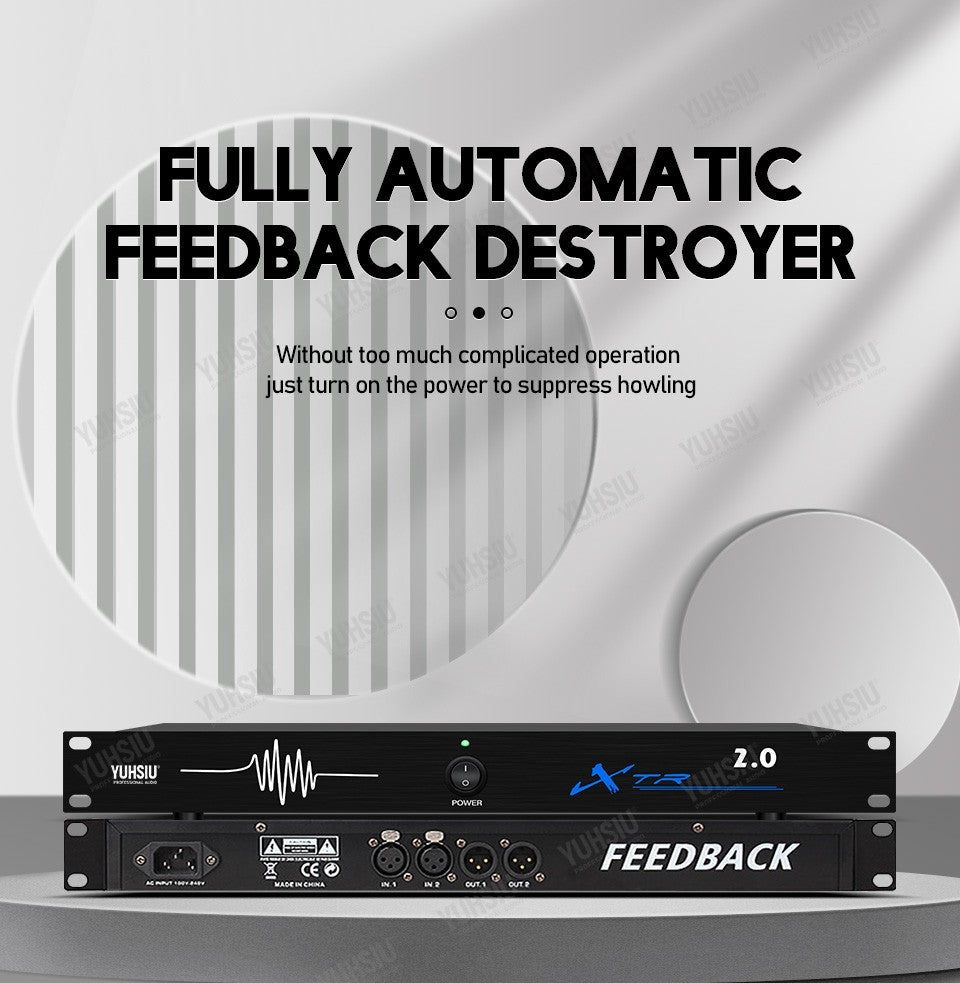Cancelador de Feedback Profissional 2 Entradas 2 Saídas Performance de Palco Conferência Anti-Microfonia Automático KTV Deslocador de Frequência