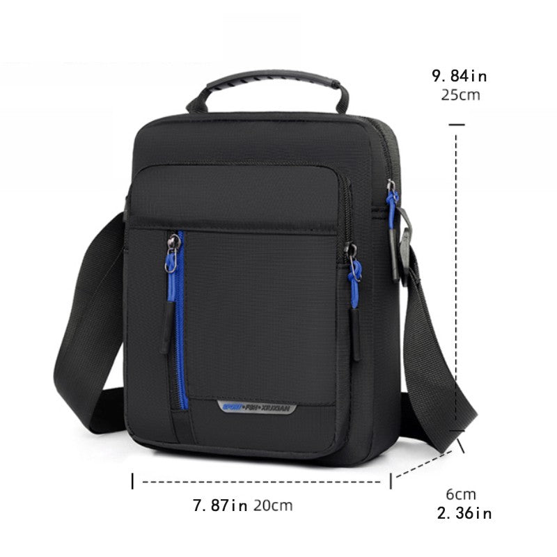 1 men's crossbody bag with zip closure, adjustable shoulder strap, and multiple storage compartments, suitable for daily commuti