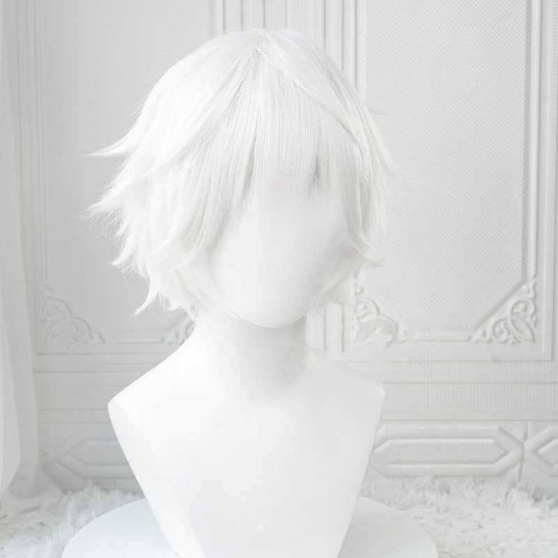 Anime Kaneki Ken Cosplay Wigs Short White Fluffy Wigs Eye Patch Heat Resistant Synthetic Hair Party Role Play