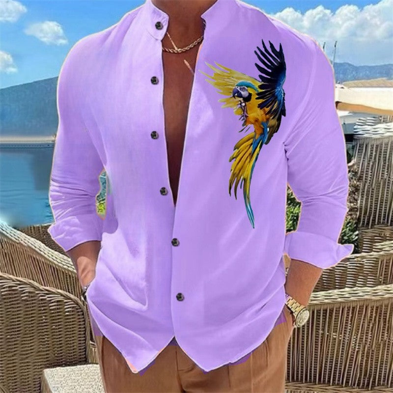 Men's shirt buckle shirt Hawaiian clothing 3D printing 9 color animal parrot fashion casual long sleeves comfortable fabrics