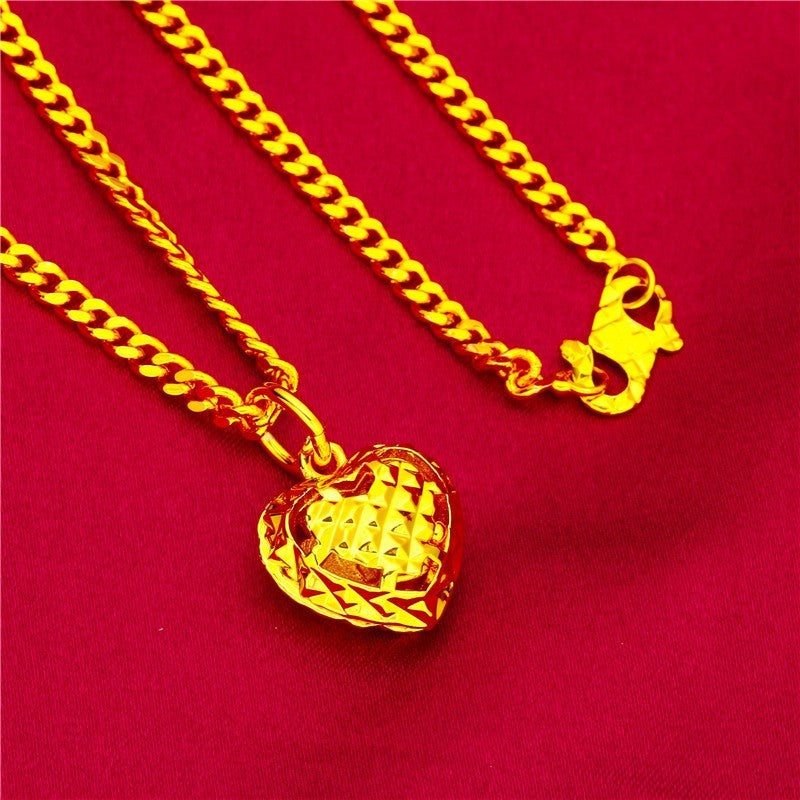 9999 24K heart-shaped necklace, ethnic style luxury hollow pendant, women's gold necklace pendant, gold jewelry jewelry