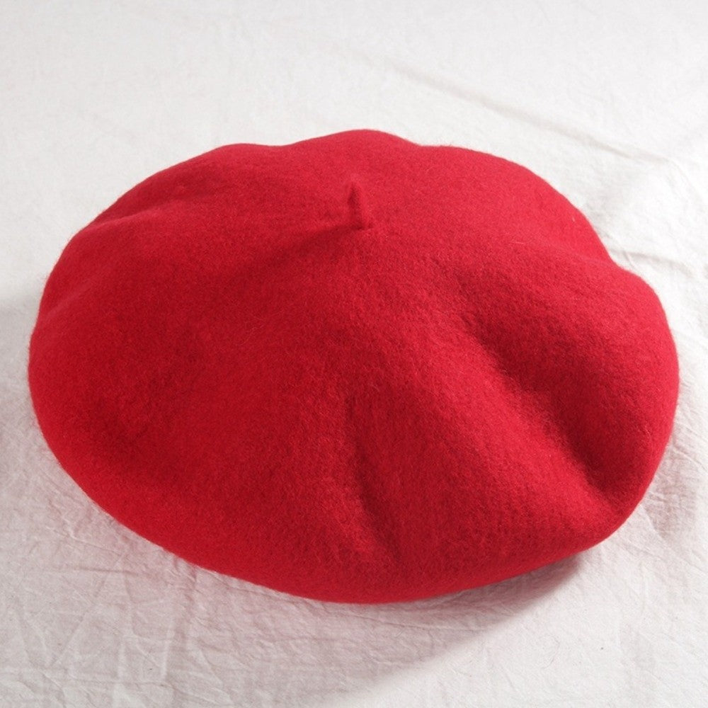 Boina Nuvem Feminina Confortável de Lã Pelúcia Quente Estilo Britânico Chapéu Gorro Cor Sólida Elástico Boina Feminina
