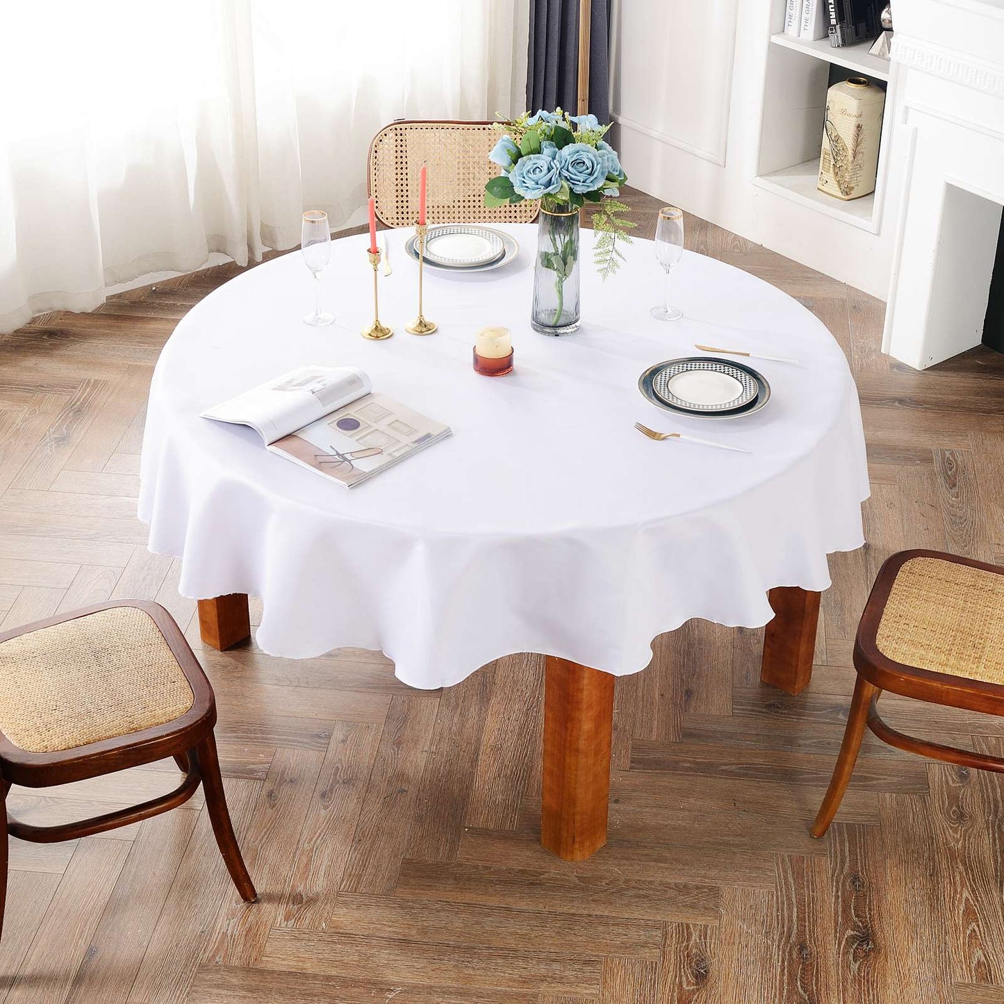 Round Tablecloths White Wedding Table Cloth Satin Solid Color Table Covers Hotel Wedding Birthday Dining Table Decoration