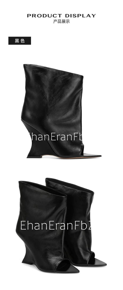 2025Ladies' Spring and Summer New Fish Mouth Slope High Heel Knee Boots, Fashionable Pointed Fashion Show Medium Cool Boots