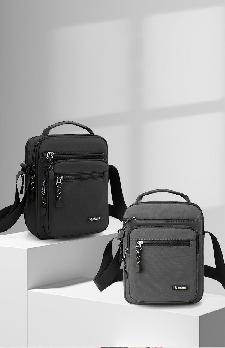 Men Multi-layer Shoulder Bag Fashionable Casual Lightweight Nylon Crossbody Bag for Daily Outing Commuting Small Handbag