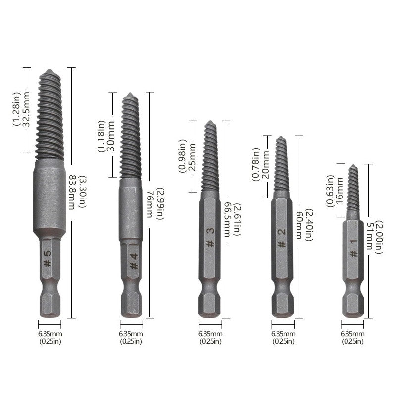 Conjunto de Extratores de Parafuso com Haste Hexagonal de 10 peças, Extrator de Parafuso Quebrado, Chave de Fenda para Remover Parafusos Quebrados, Conjunto de Ferramentas para Furadeira Elétrica