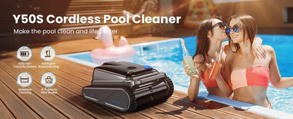 2025 Upgraded Y50 Auto Swimming Pool Cleaner Powerful Cordless Robotic Cleaner with 4 Motors Self-Parking for Above Ground Pools