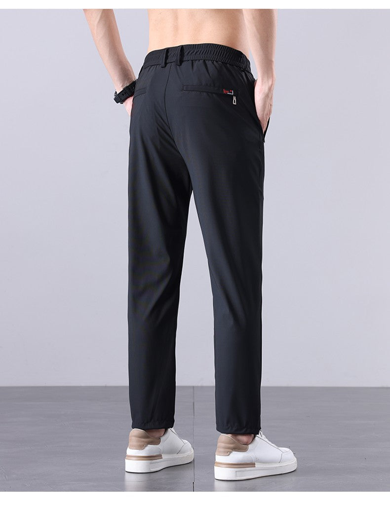 Summer New Men's Ice Silk Pants Korean Y2K All Match Elastic Sweatpants Office Business Casual Fashion Straight Suit Trousers