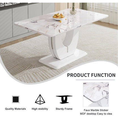 63" Modern Dining Table for 6, Scratch & Heat Resistant Faux Marble, White