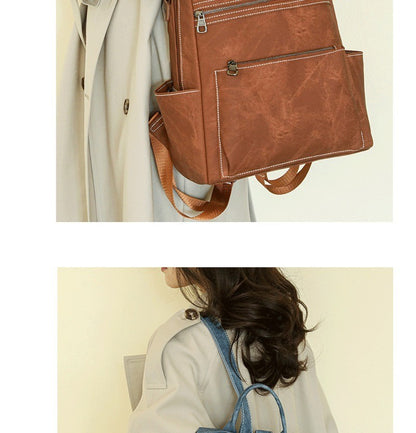 2025 New Women's PU Leather Waterproof Anti-theft Fashion Large Capacity Business Travel College Laptop Backpack Shoulder Bag