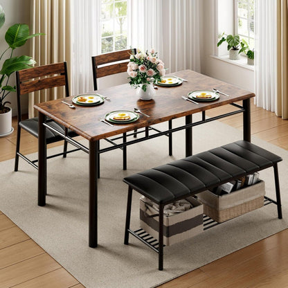 4-Piece Dining Set with Upholstered Bench and Chairs, Compact Kitchen Table for Small Spaces