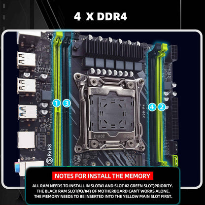 Kit Placa Mãe ZSUS X99 P4 com Processador Intel LGA2011-3 Xeon E5 2680 V4 Memória RAM DDR4 16GB (1*16GB) 2133MHZ NVME M.2 SATA