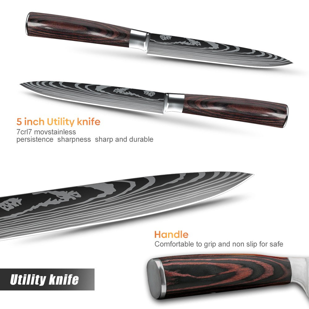 ZENG 3pcs Hot Sale Kitchen knife Stainless Steel 8inch Chef Knife,Santoku Knife, 6inch Utility Knife Kitchen Convenience Set