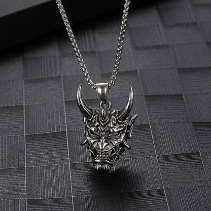 Gold Color Horn Ghost Mask Pendant Necklace For Men Retro Style Stainless Steel Neck Chain Silver Color Jewelry Halloween Gift