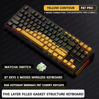Teclado Mecânico AULA F87Pro 2.4g/Usb/Bluetooth Tri Mode Sem Fio 87 Teclas 5 Camadas de Amortecimento Adequado para Jogos+Digitação