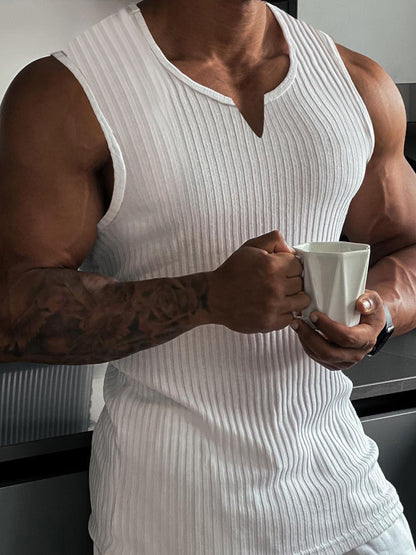 Men s Breathable Sleeveless Gym Tank Tops Summer Workout Muscle Shirts Notched Neck Bodybuilding Fitness Vests