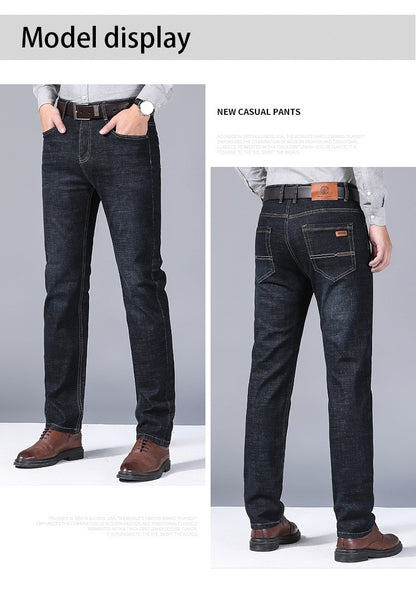 Calças Masculinas Jeans Retas Macias 2025 Outono Clássico Negócios Preto Motoqueiro Jeans Macacão Masculino Pantalone Hombre Mannen Homme