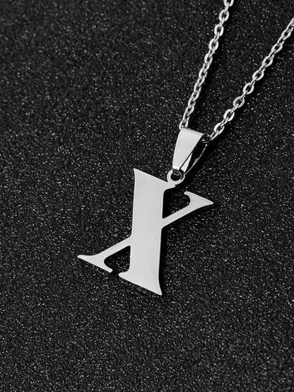 DGIDDK Aço Inoxidável Moda Simples A-Z Colar de Letra Pequena Pingente Inicial Corrente Fina Alfabeto Joia de Presente para Homens e Mulheres