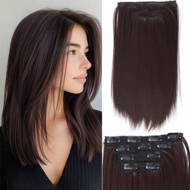 Peruca Sintética de 14 Polegadas com Quatro Peças Extensão de Cabelo Liso Peruca com Presilha Estilo BB Adequada para Mulheres Natal Ano Novo Carnaval Música