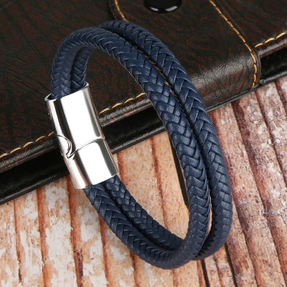 Novos Braceletes e Pulseiras de Couro Genuíno 2025 para Homens e Mulheres Pulseira de Couro de Camada Dupla Joias Artesanais Masculinas Pulseras