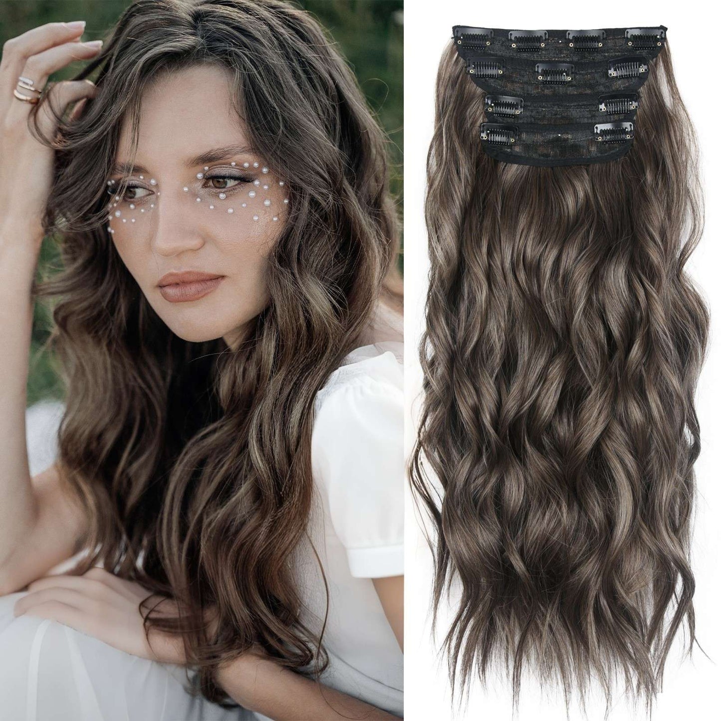 Kit 4 Peças Aplique Tic Tac Cabelo Sintético 20 Polegadas Cacheado Longo Grosso Para Mulheres Cabeça Inteira extensões de cabelo sintéticas