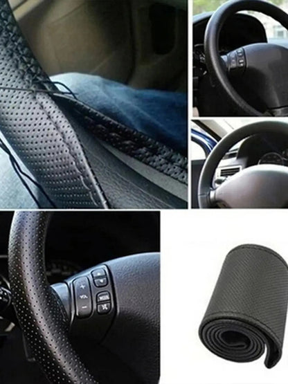 Universal microfiber leather car steering wheel cover stitching style fits steering wheel diameter up to 38cm