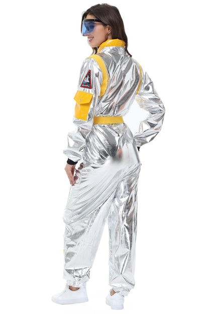 Adult Silver Astronaut Costume Men Women Spaceman Suit Space Jumpsuit Halloween Cosplay Party Dress Up