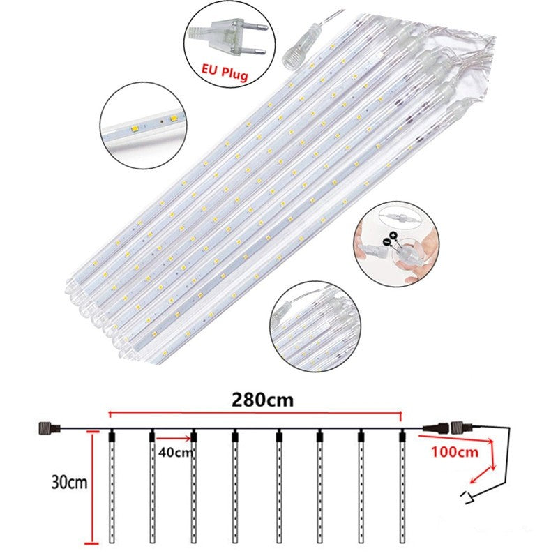 30/50CM LED Meteor Shower Rain Lights Waterproof Falling Raindrop Fairy String Light for Christmas Holiday Party Patio Decor