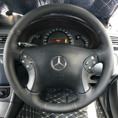 Capa de volante de couro artificial preto antiderrapante costurada à mão, personalizada para Mercedes Benz Classe C W203 2001-2007
