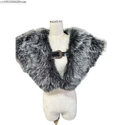 Fur Collar Winter Clothing King Warrior Cloak Viking Fur Shawl Medieval Warrior Artificial Fur Cloak Halloween Cosplay Costume