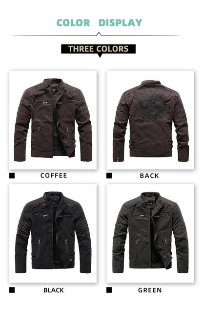 Men's autumn and winter frosted leather jacket, fashionable slim fit and brushed motorcycle fashion brand slim fit jacket