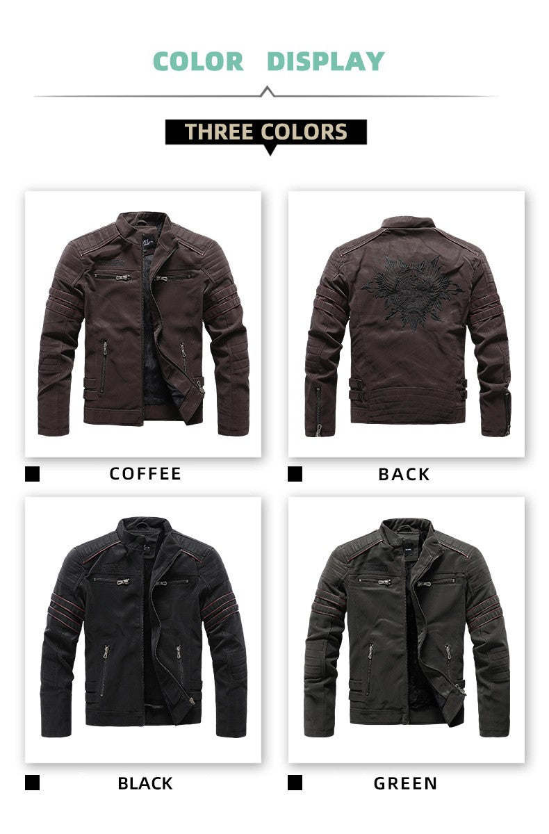 Men's autumn and winter frosted leather jacket, fashionable slim fit and brushed motorcycle fashion brand slim fit jacket